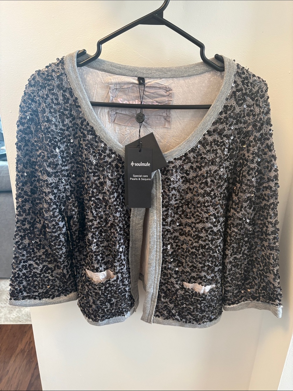 Soulmates Silver Sequin Open-Front Cropped Jacket